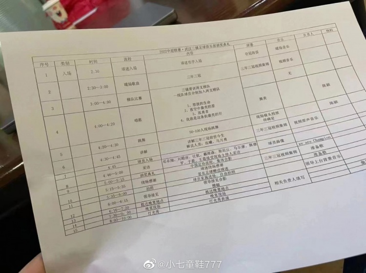 【QY球友会】网传武汉三镇中超夺冠庆典流程：足协现场颁奖，晚间进行灯光秀