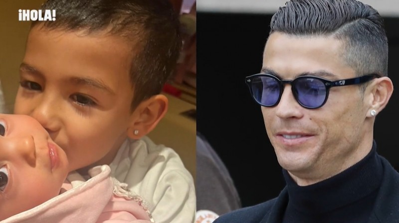 C罗五岁的儿子马特奥，已和父亲一样戴上了钻石耳钉?