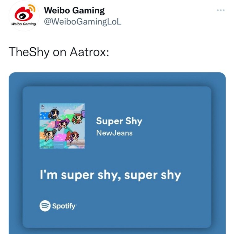 WBG官推：玩剑魔的TheShy进入Super Shy模式！