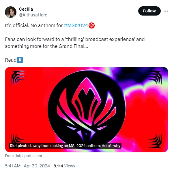 拳头确认今年MSI没有主题曲 但将提供一场精彩的开幕式