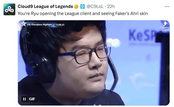 【QY球友会】放过他吧?C9整活：Ryu打开客户端看到Faker狐狸皮肤时