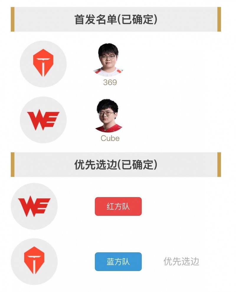 【QY球友会】明日首发名单：TES对阵WE 369与Cube激情SOLO