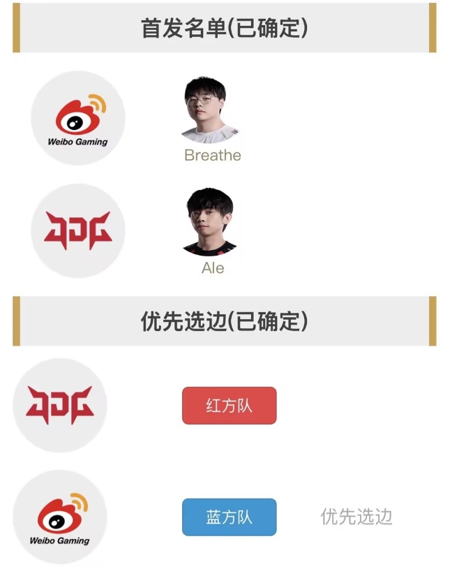 【QY球友会】WBGvsJDG首发名单公布：呼吸哥挑战Ale 真是强强对话！