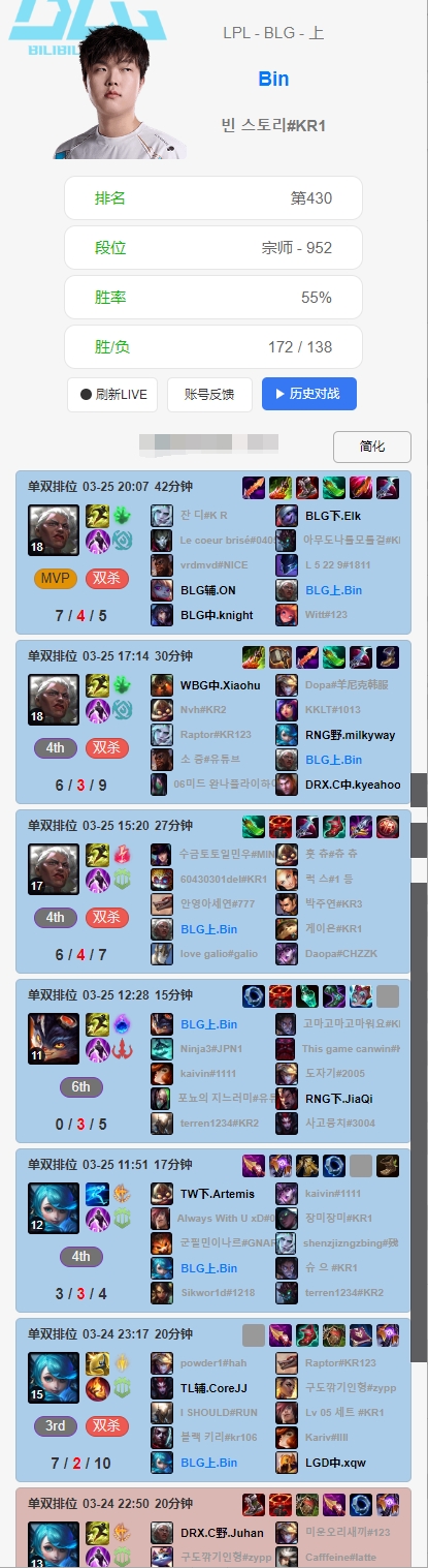 【QY球友会】认真Bin！Bin韩服状态绝佳，豪取一波六连胜，狼母爆C全局！