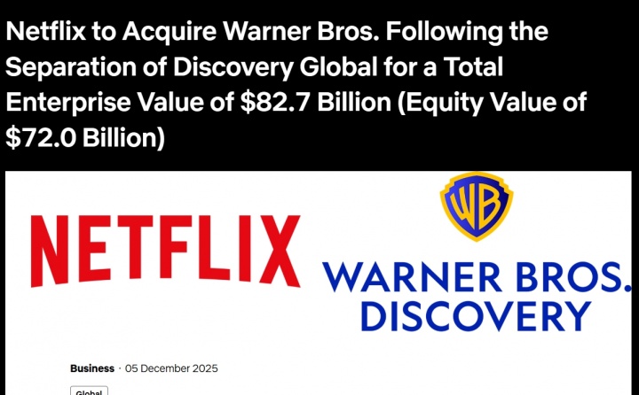 流媒体行业地震！Netfix网飞宣布以827亿美元收购华纳兄弟