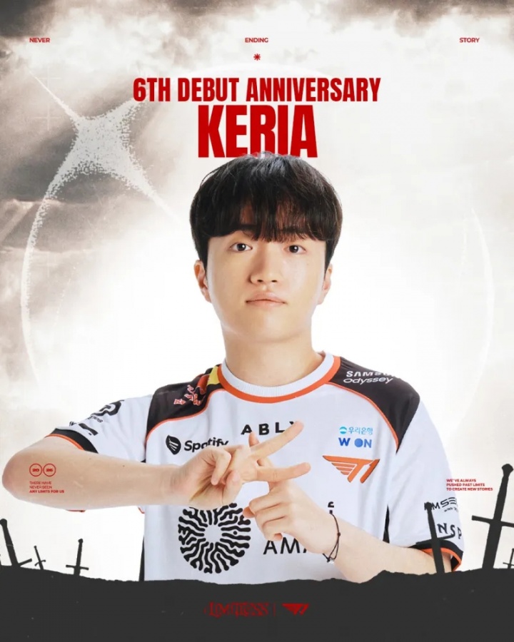【QY球友会】T1庆祝Keria出道六周年：祝我们的辅助Keria出道六周年快乐