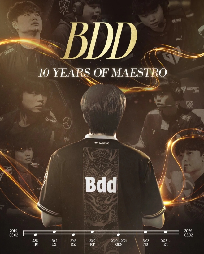 【QY球友会】LCK官方庆祝Bdd出道10周年：十年时间淬炼一部经典