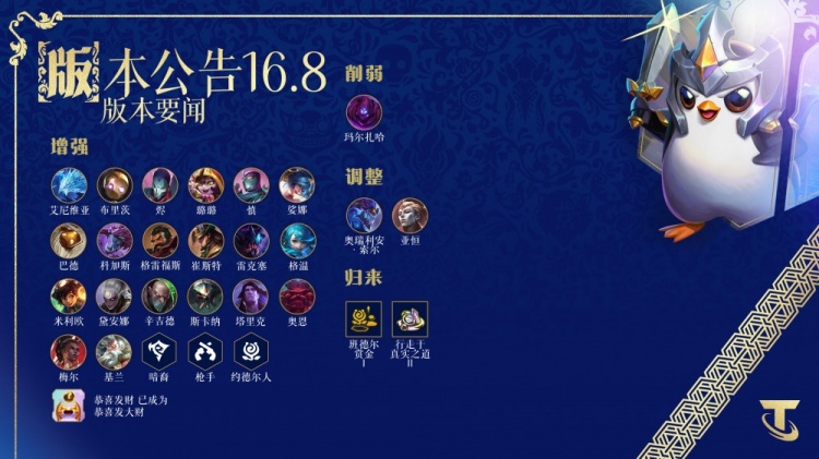 【QY球友会】云顶之弈16.8版本更新：冰鸟、机器人、烬等增强，马尔扎哈削弱