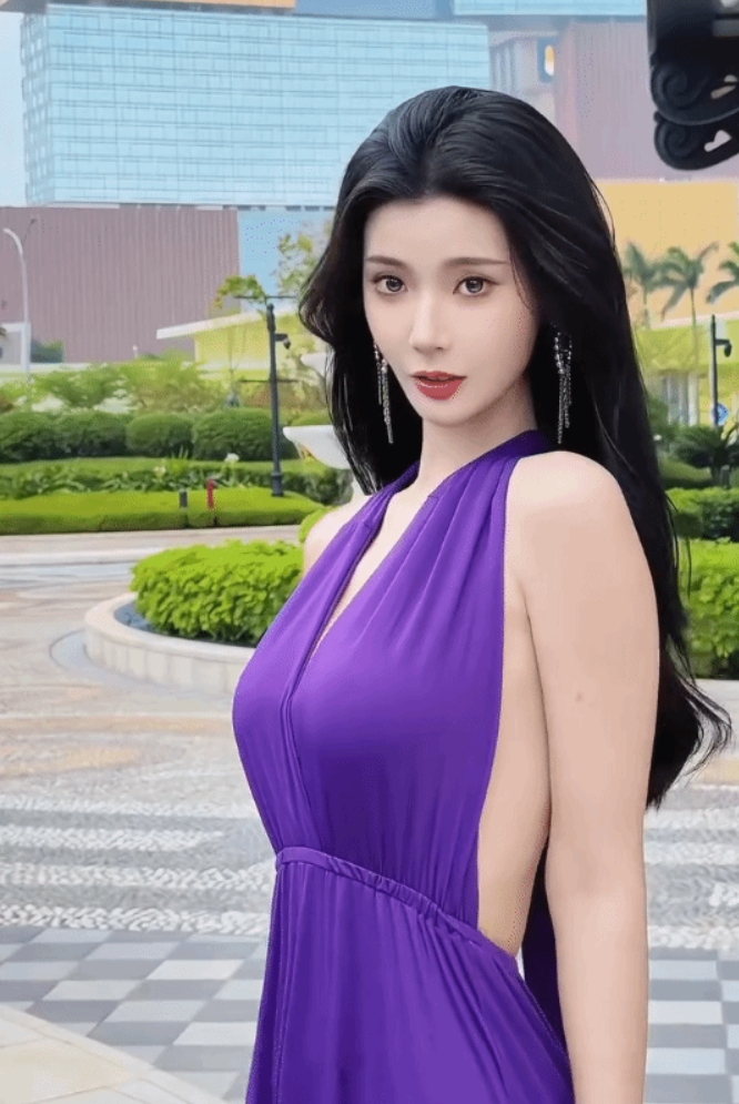 【QY球友会】“浩浩妈”紫色长裙韵味十足！深V娇嗔 眼神拉丝了