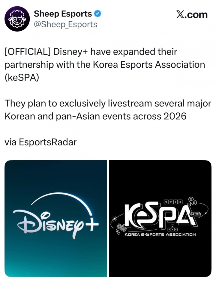 【QY球友会】不会又要看小众盗播吧?Disney+ 扩大和keSPA的合作关系 计划独播多项赛事