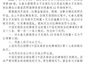 【QY球友会】足协官方：长春女足球员艾柯黛因暴力行为被罚款6000，停赛3场