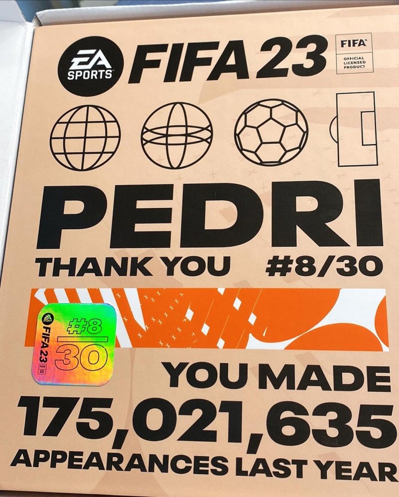 EA致谢佩德里，过去一年他在FIFA游戏中被选择使用超1.7亿次